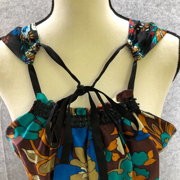 Arden B 100% Silk Cami Halter Top Womens S Multicolor Floral Tropical Beachy - Picture 4 of 11